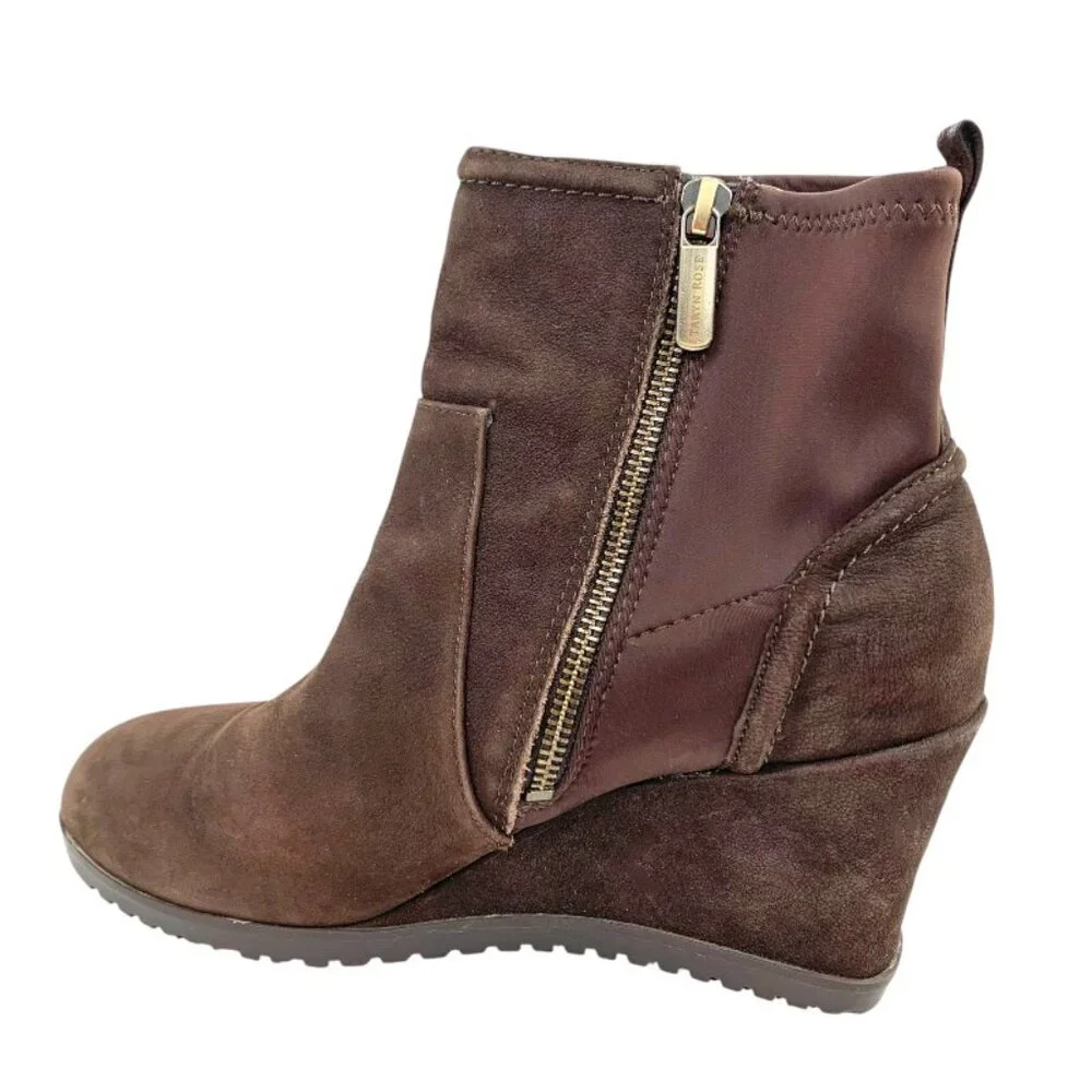 TARYN‎ ROSE Beula Cocoa Nubuck Zip Wedge Booties